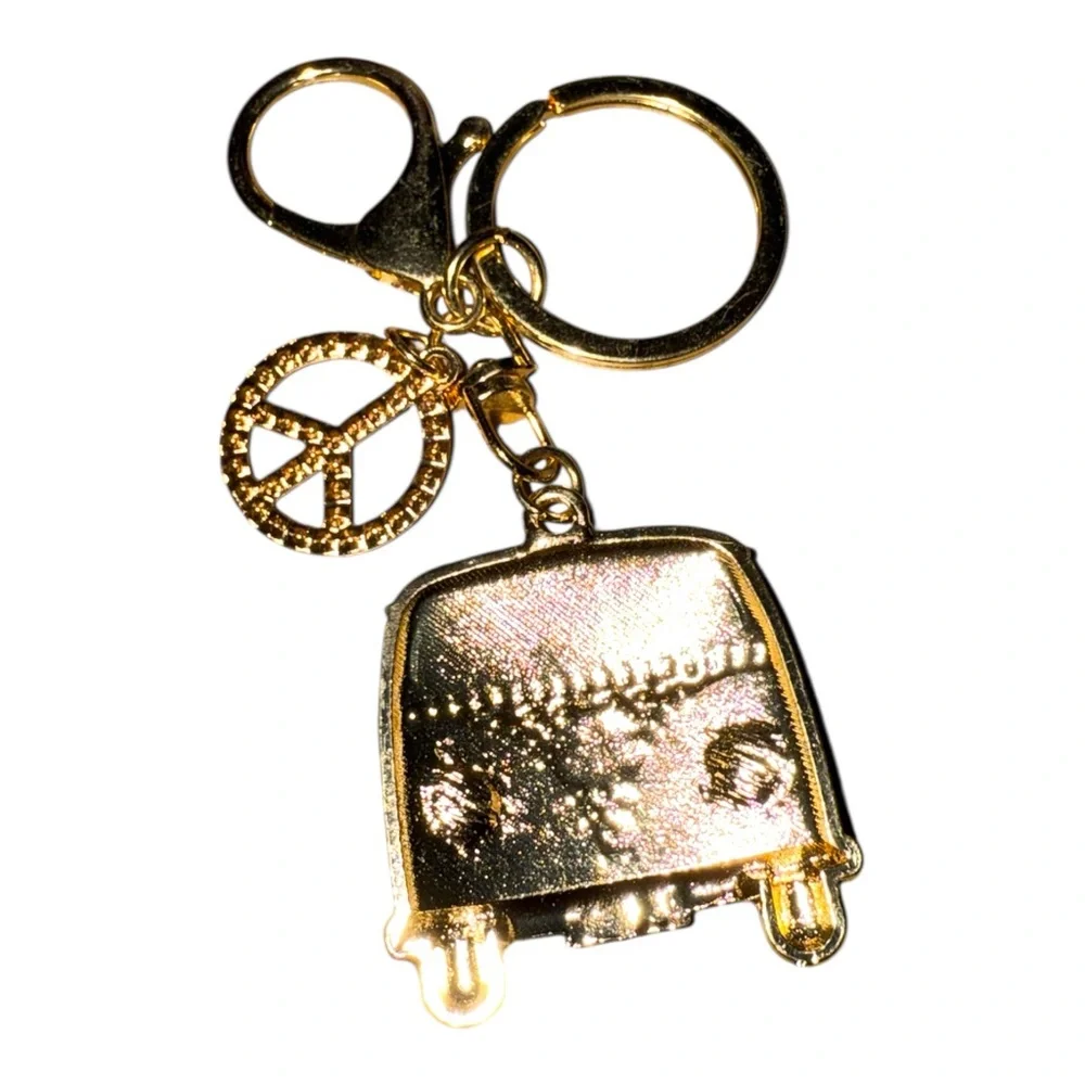 Pink Van Keychain with Peace Charm - Picture 2 of 2